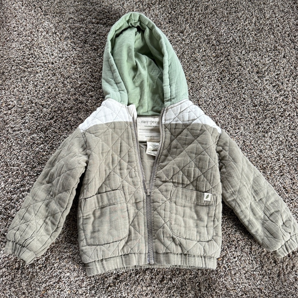 Easy Peasy Kids Quilted Jacket - Green and Gray
